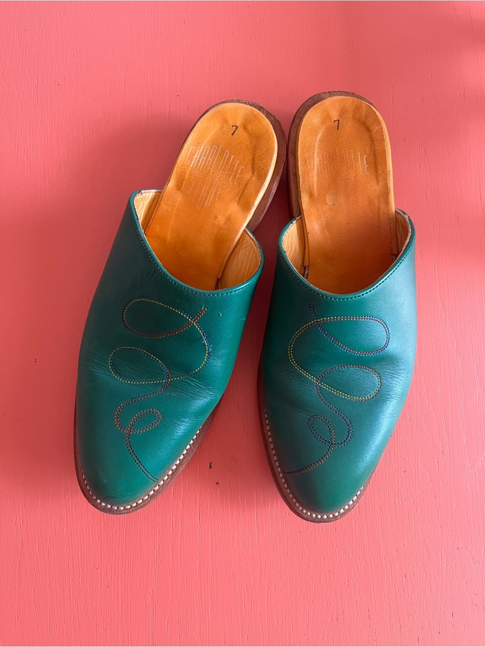 Charlotte Stone Kelly Green Leather Slip-On Mules